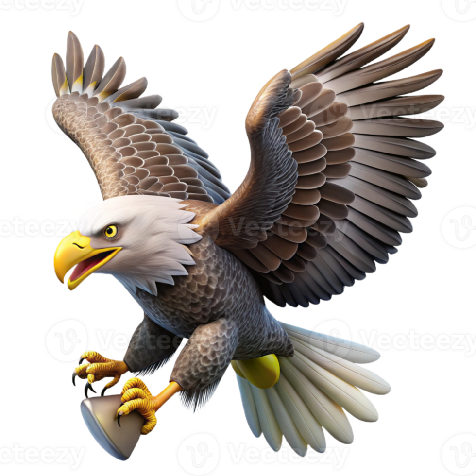 stunning classic A majestic bald eagle soaring through a stormy sky, clutching a fish in its talons, in a powerful, realistic style premium png
