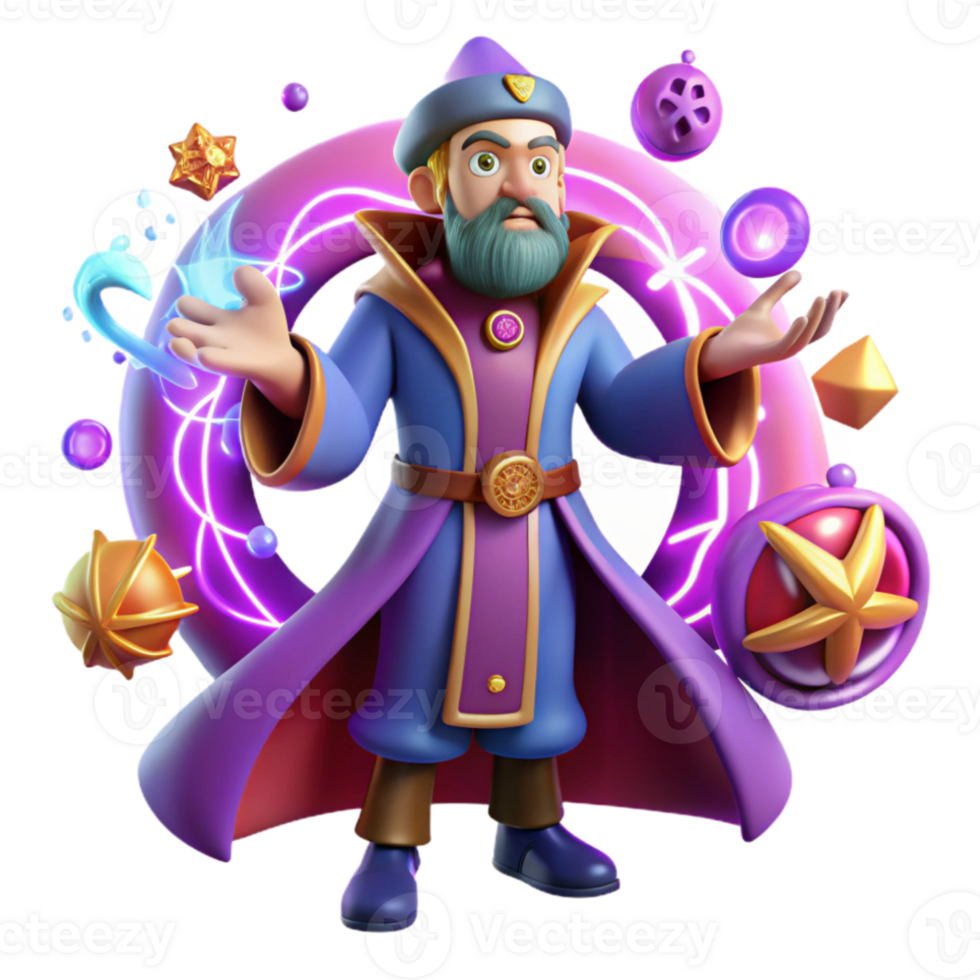 impressive minimalist A cunning sorcerer casting a spell, surrounded by swirling runes and mystical symbols, vibrant colors, Art Deco style premium png