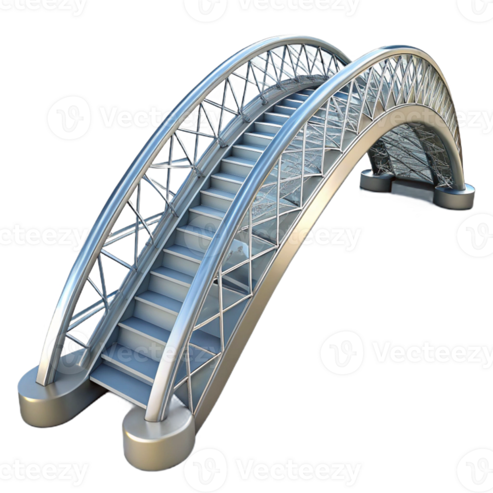 vibrant modern Parametric bridge design, complex curves and angles, steel and glass materials, daytime lighting, architectural visualization authentic png