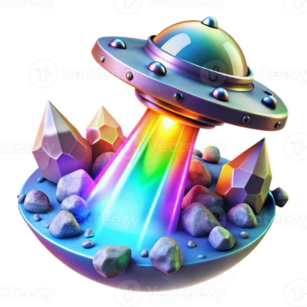 serene classic A crystal-powered spaceship, emitting a rainbow of light, soaring through a field of asteroids, illuminated by the cold, blue light of a distant nebula, in a psychedelic style detailed png