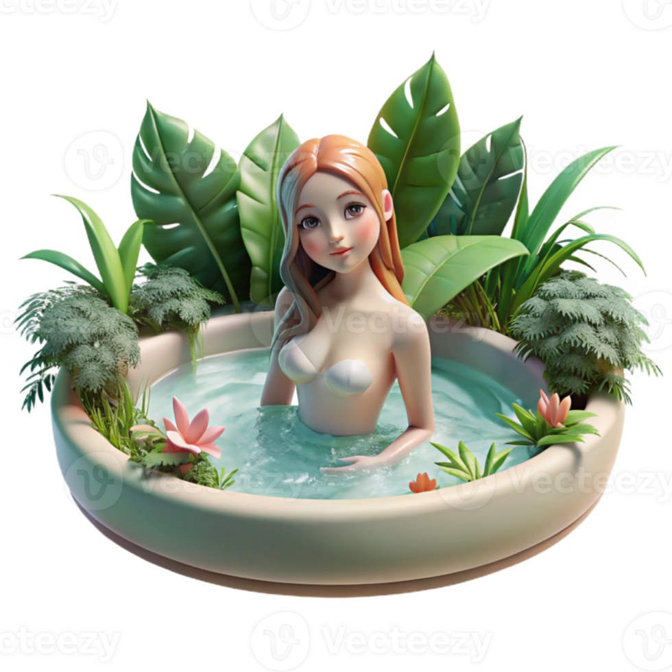 impressive artistic A beautiful nymph bathing in a crystal-clear pool, surrounded by lush foliage, soft lighting, Pre-Raphaelite style 4K png