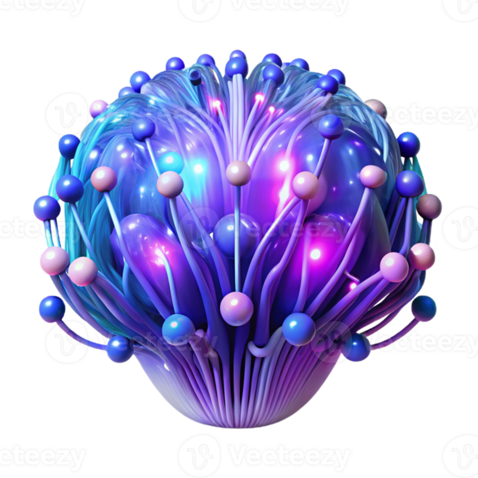 extraordinary traditional A network of glowing fiber optic cables forming the shape of a human brain, cool blue and purple lighting, abstract art style genuine png