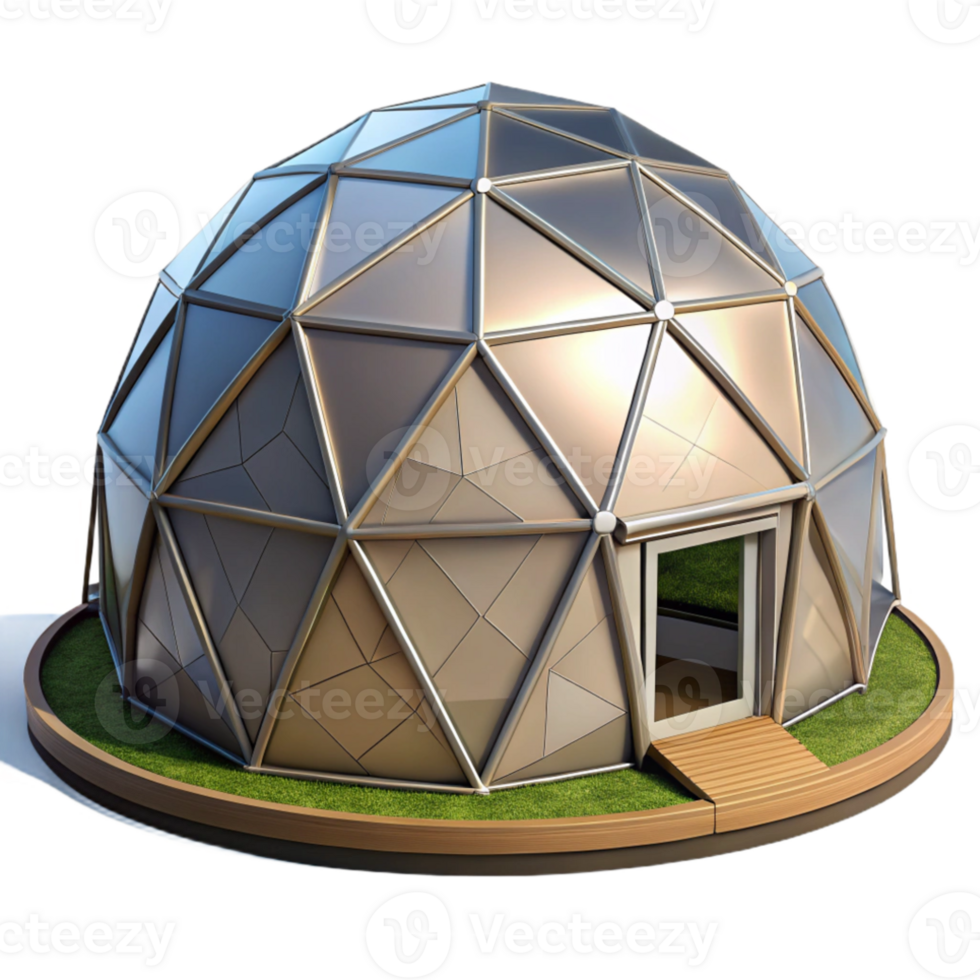 magnificent artistic Geodesic dome home, futuristic design, triangular facets, natural light detailed png
