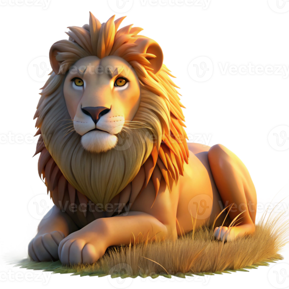 extraordinary contemporary A regal lion resting in the savanna, illuminated by the golden light of dusk, in a realistic style detailed png
