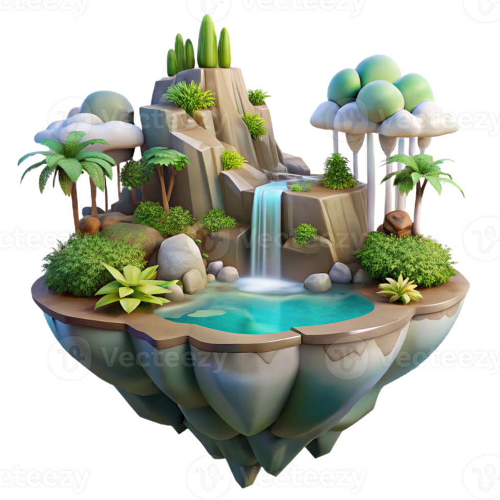 extraordinary minimalist Floating island with waterfalls and lush vegetation, fantasy art style, ethereal lighting, dreamlike atmosphere detailed png