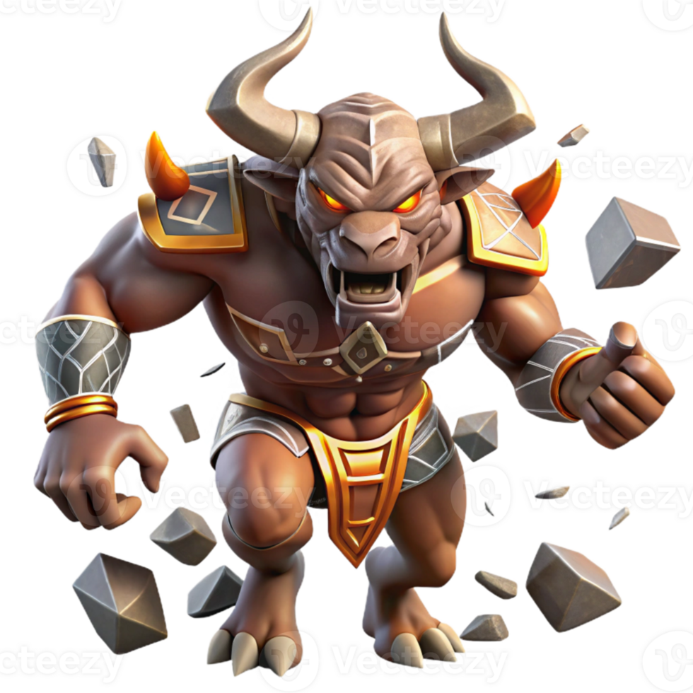 magnificent abstract A powerful minotaur, adorned with intricate tribal tattoos, charging through a labyrinth of shattered mirrors, lit by flickering torchlight. Comic book style genuine png