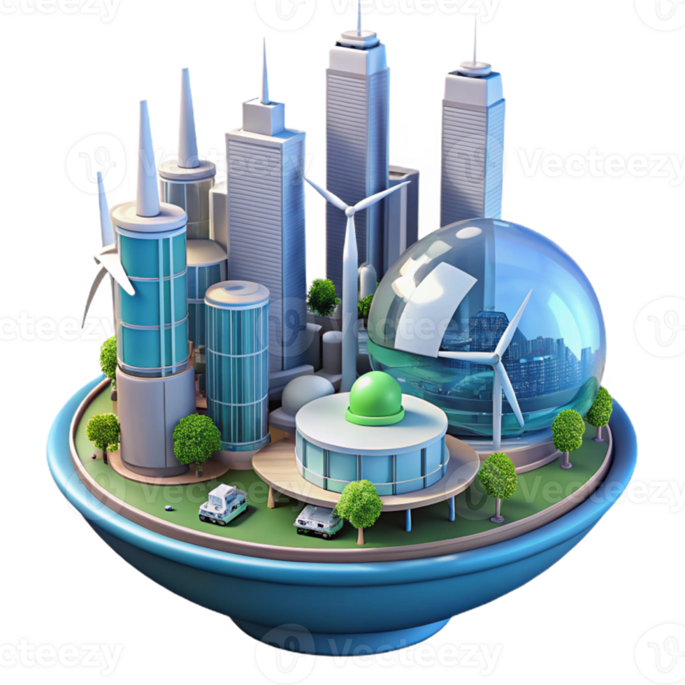 elegant artistic A futuristic city powered by renewable energy, utopian style professional png