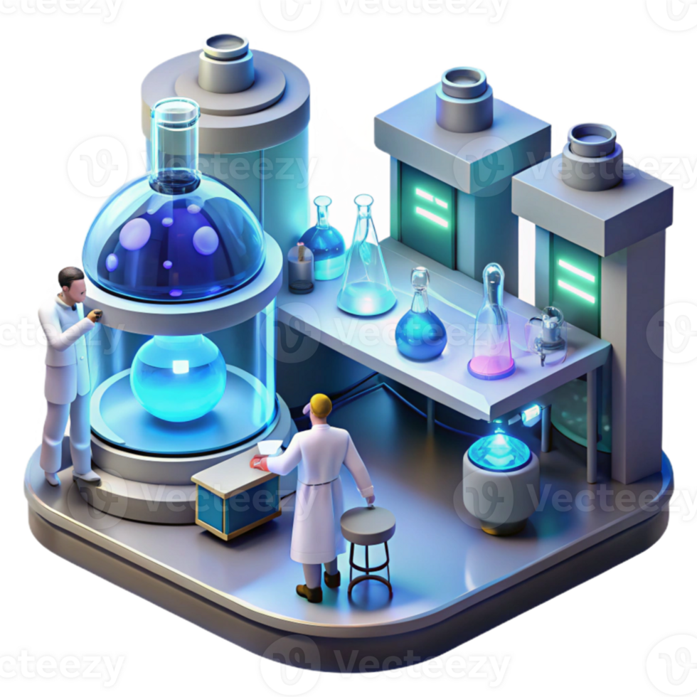 vibrant rustic A futuristic laboratory filled with glowing equipment, scientists working in the background, sterile environment, realistic style high resolution png