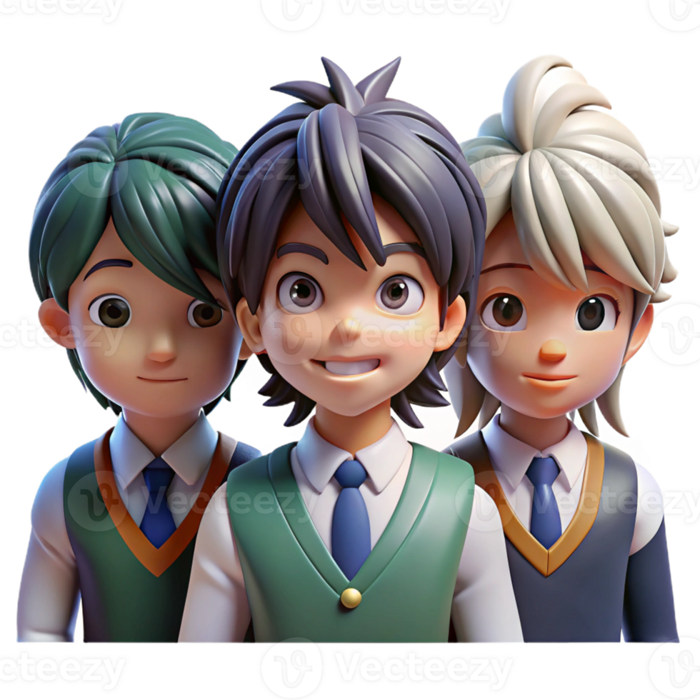 extraordinary modern A group of diverse anime high school students, each with unique hairstyles and outfits, natural lighting, slice-of-life anime style, expressive poses high resolution png