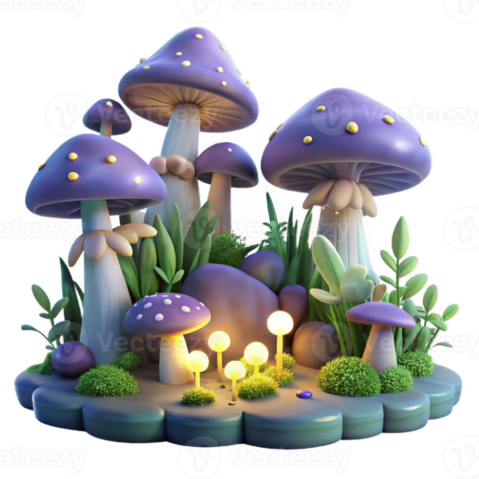beautiful minimalist A mysterious enchanted forest, filled with glowing mushrooms and fireflies, shrouded in mist, lit by ethereal moonlight. Fantasy landscape painting style genuine png