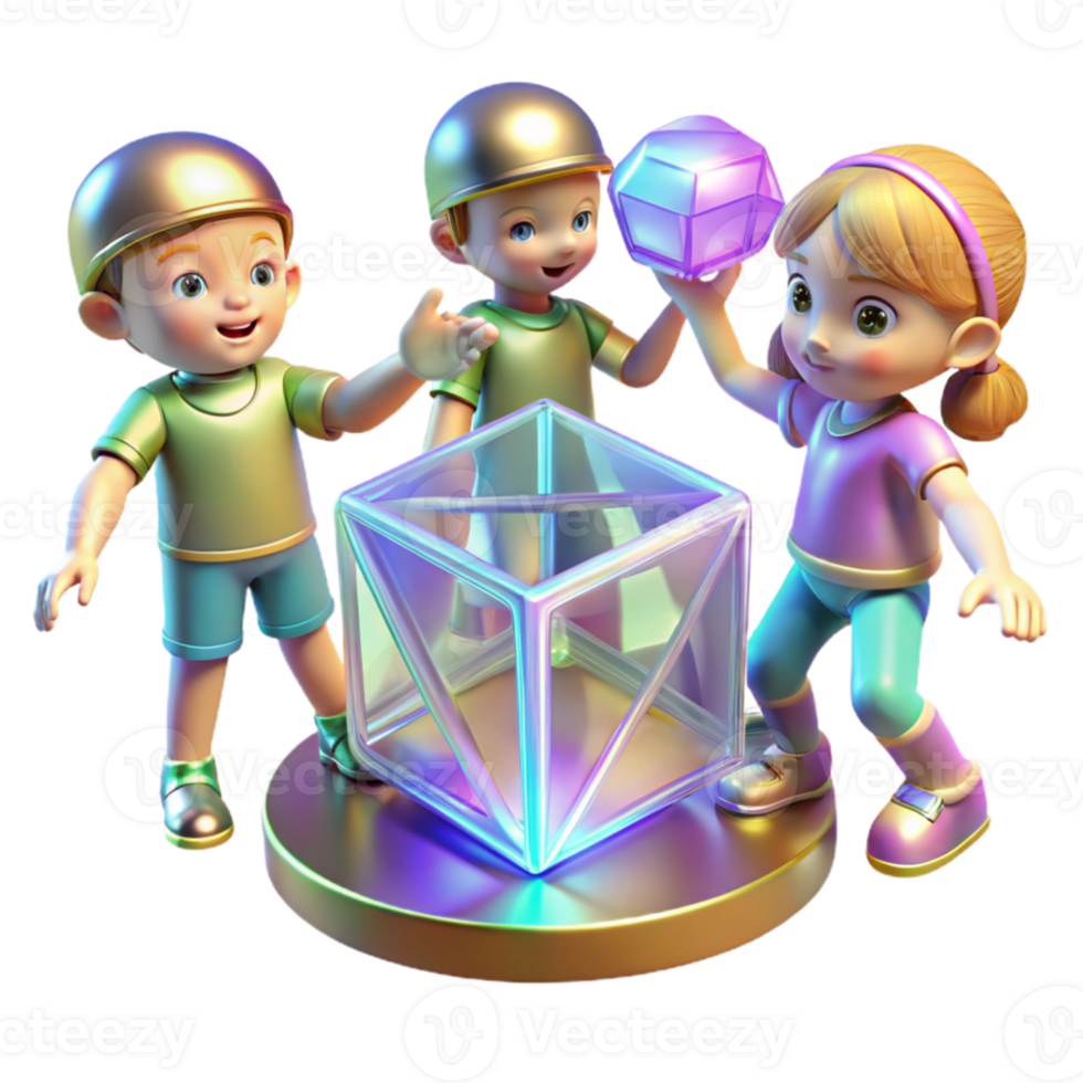 serene creative A group of children playing with holographic toys, bright lighting, playful, futuristic style premium png