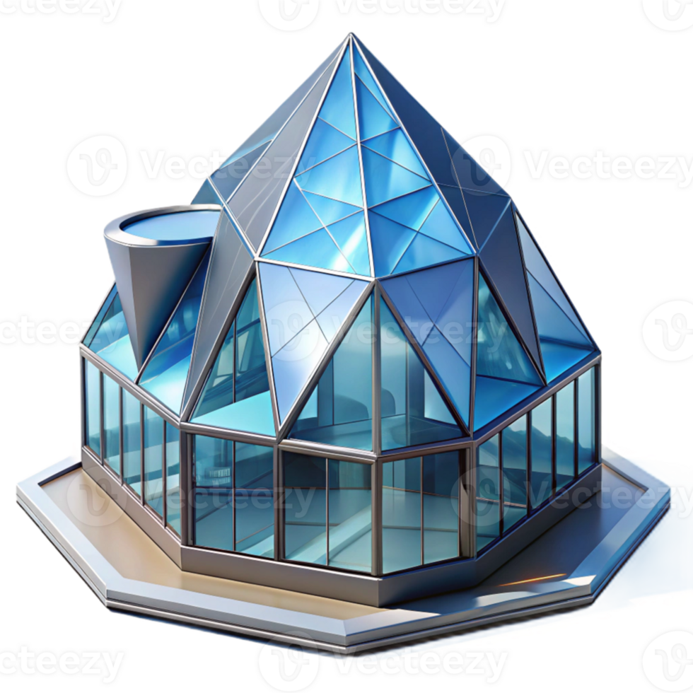 stunning contemporary Crystal-shaped museum, faceted glass exterior, reflecting the surrounding environment, daytime lighting, contemporary architecture genuine png
