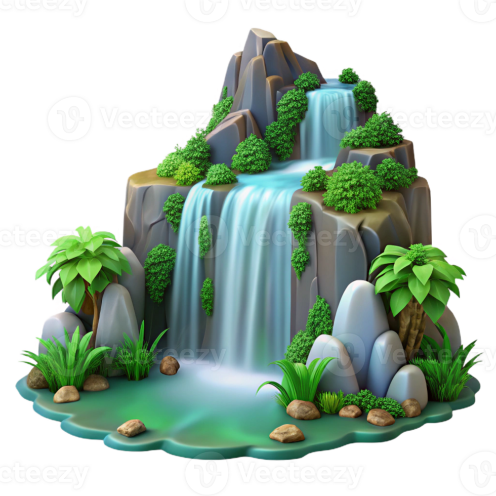 impressive creative A cascading waterfall, surrounded by lush greenery, long exposure photography, realistic style detailed png
