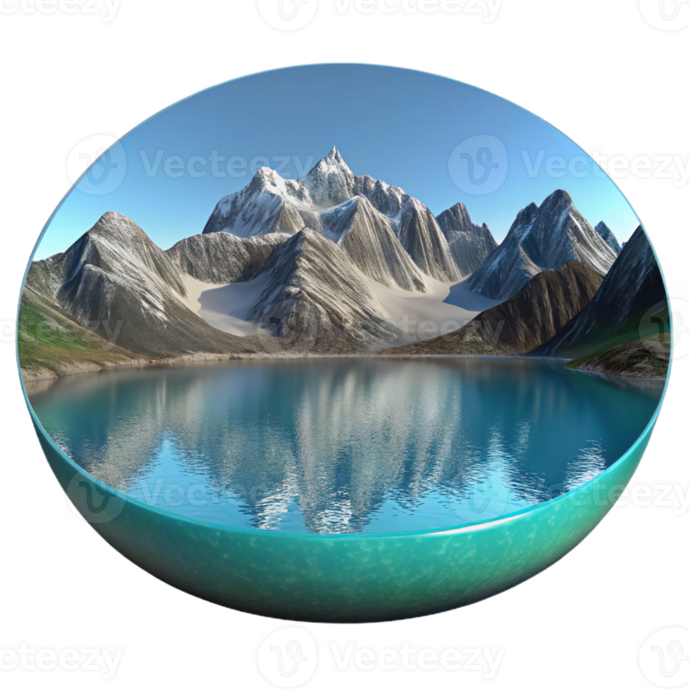 vibrant contemporary A crystal clear lake reflecting the surrounding mountains, serene and peaceful professional png