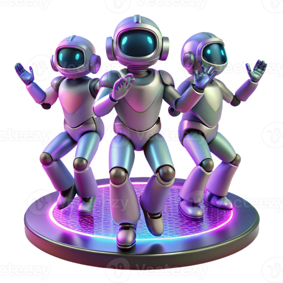 magnificent traditional A group of robotic dancers, moving in perfect synchronization, on a stage with dynamic, shifting light patterns. Synthwave style professional png