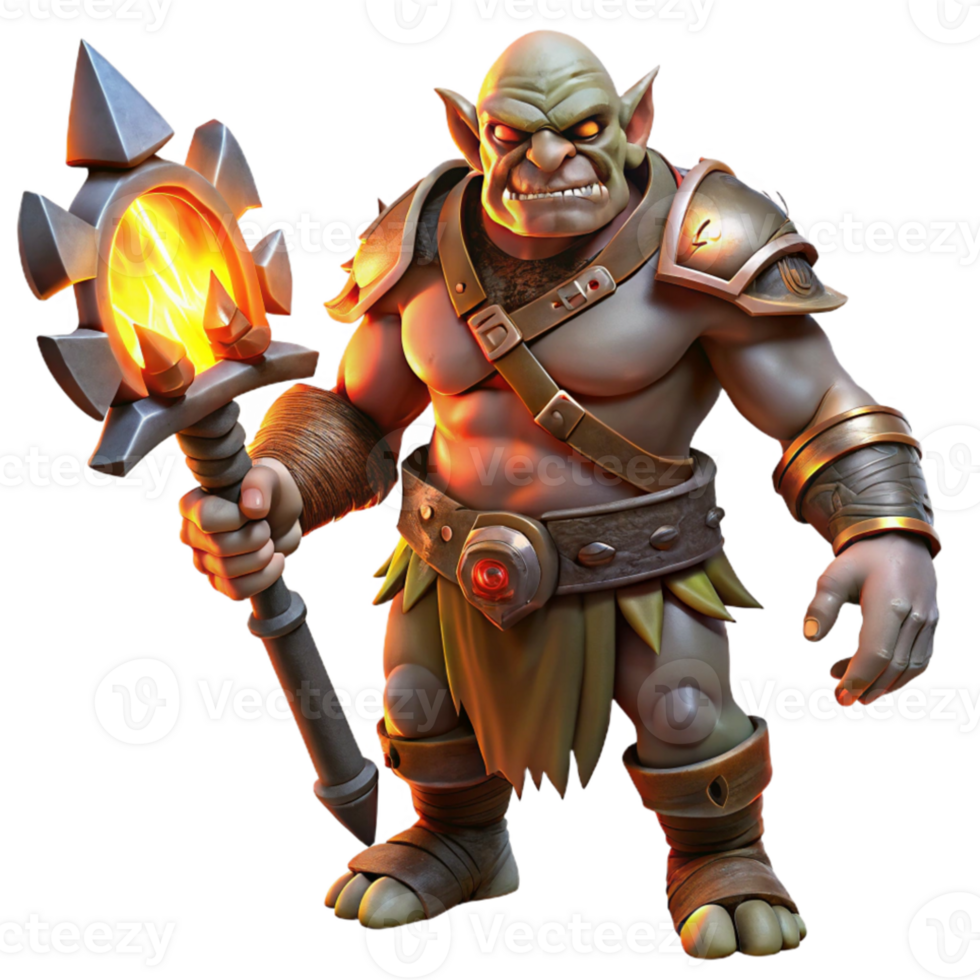 beautiful classic A fearsome orc chieftain with intricate tribal tattoos, wielding a glowing obsidian axe, lit by flickering torchlight. Dark fantasy style, realistic rendering high resolution png