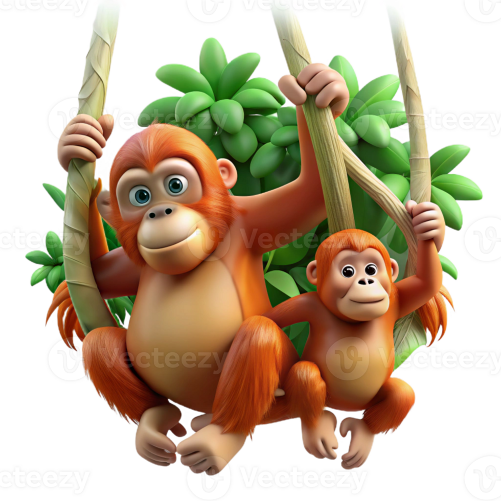 magnificent abstract A family of orangutans swinging through the rainforest canopy, dappled sunlight, playful and agile genuine png