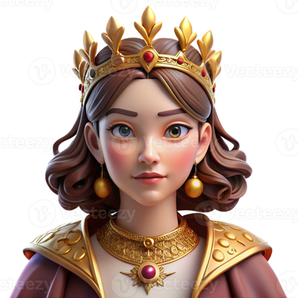 vibrant creative Portrait of a majestic queen with an elaborate golden crown and flowing velvet robes, lit by warm candlelight, in a Renaissance painting style genuine png