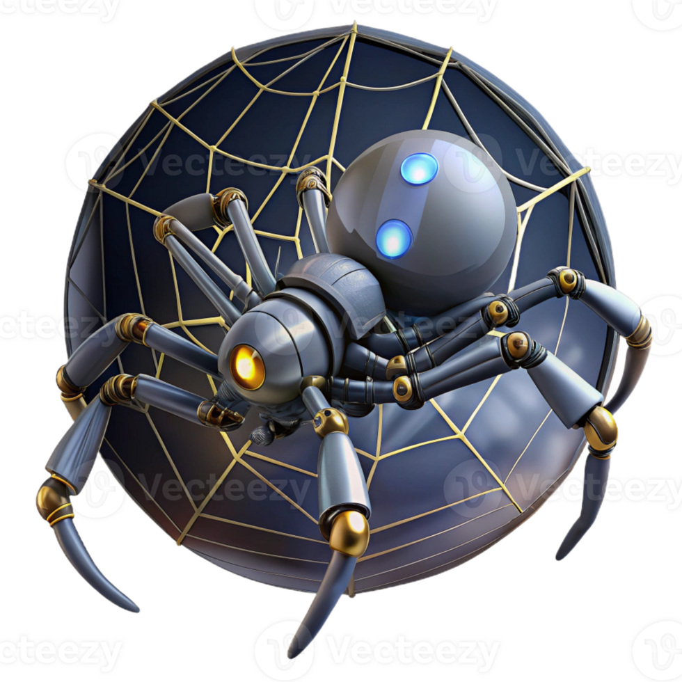 impressive abstract A robot spider spinning a complex web, lit by moonlight in a nature illustration style original png