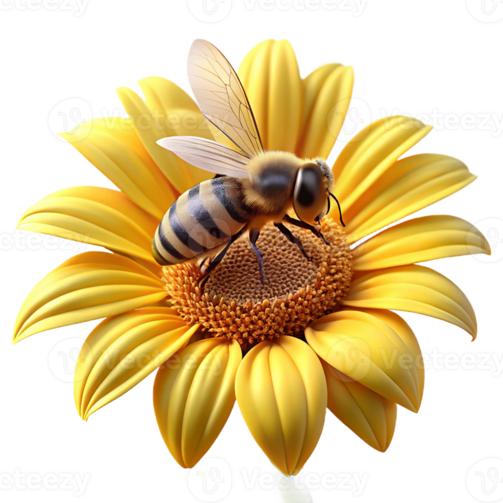 elegant traditional Close-up of a bee collecting pollen from a sunflower, golden light, detailed, macro photography, premium png