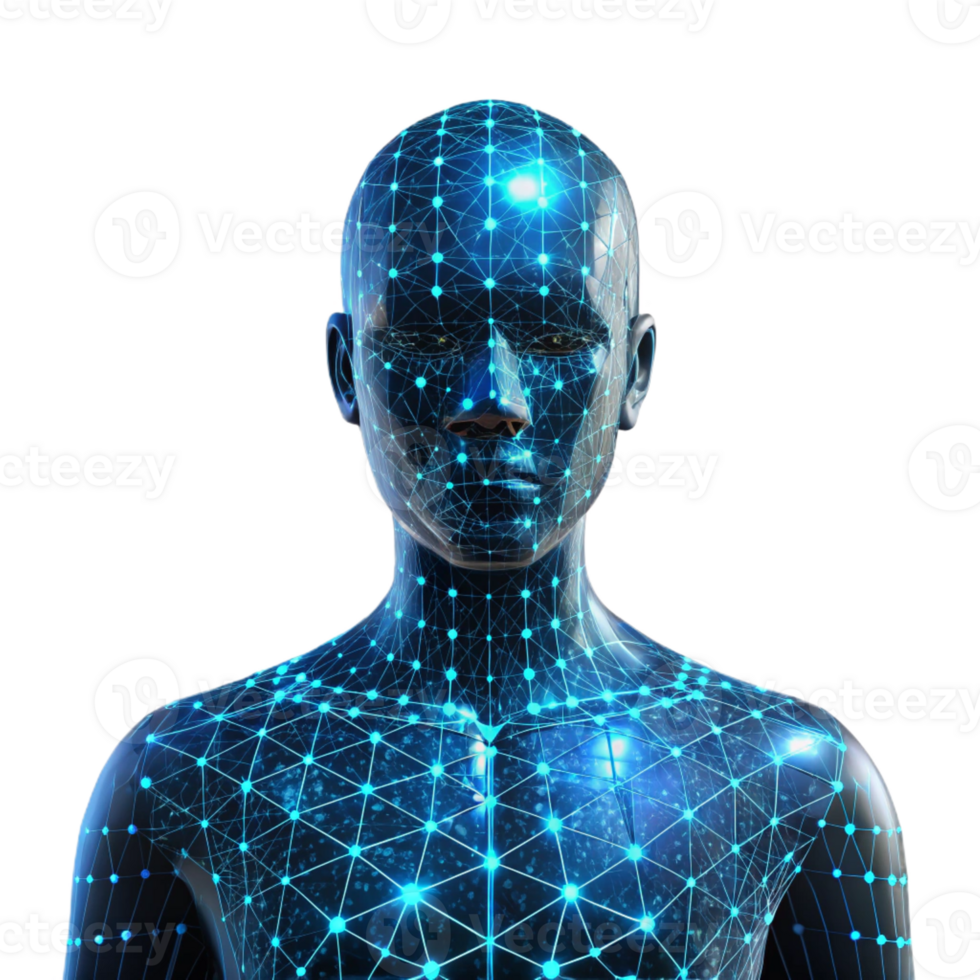 impressive abstract A human silhouette filled with digital code and data streams, futuristic concept, neon lighting high resolution png