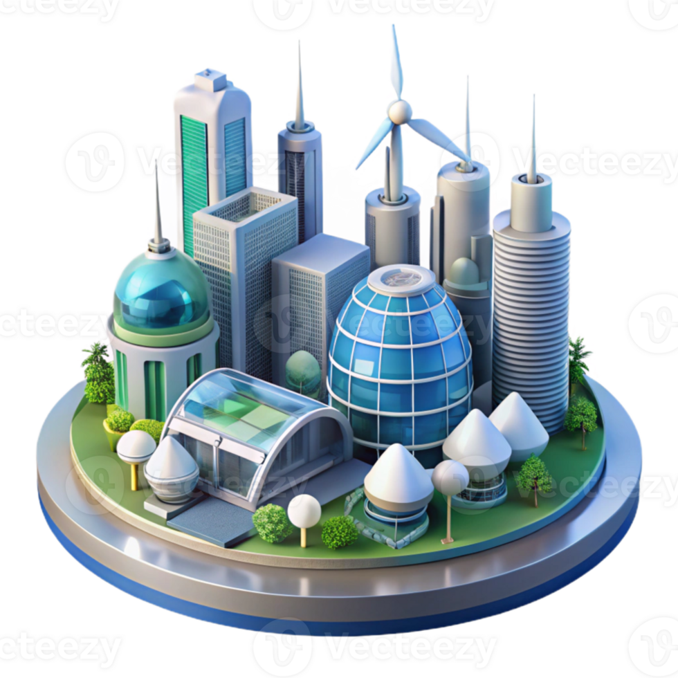 serene contemporary A futuristic city powered by renewable energy, sleek, sustainable design, architectural visualization style high quality png