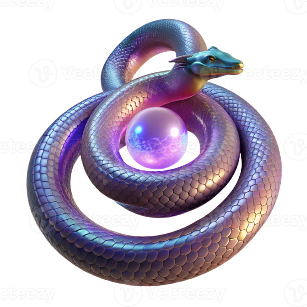 beautiful modern A cosmic serpent coiling around a pulsating orb of light, in a visionary art style, professional png