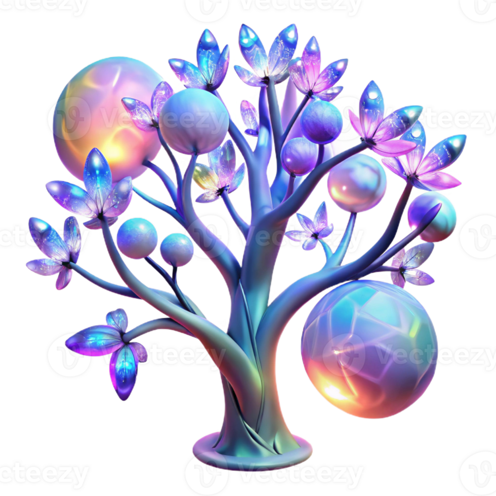 impressive contemporary A fractal tree with branches made of lightning and leaves of iridescent butterflies, illuminated by a full moon, in a psychedelic art style, premium png