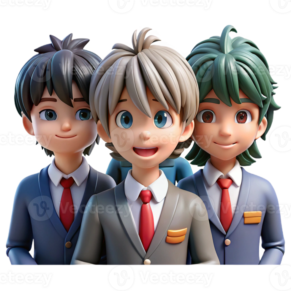 impressive artistic A group of diverse anime high school students, each with unique hairstyles and outfits, natural lighting, slice-of-life anime style, expressive poses exclusive png