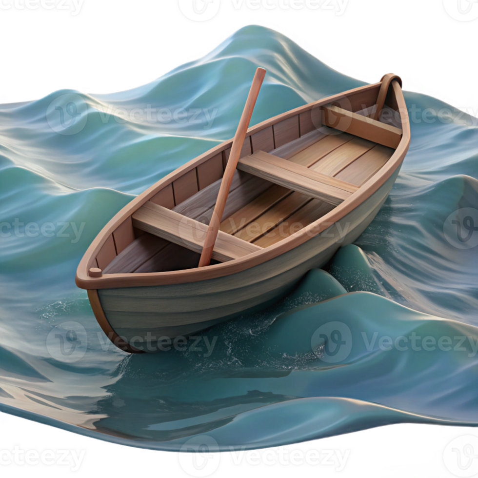 serene rustic A lone, weathered, wooden rowboat sinking beneath the waves, muted, melancholic lighting, somber, photorealistic style, genuine png