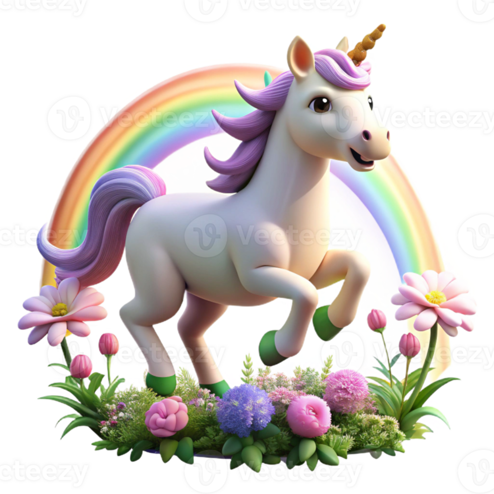 vibrant abstract A playful unicorn prancing through a field of wildflowers, rainbow lighting, fantasy art, whimsical style 4K png