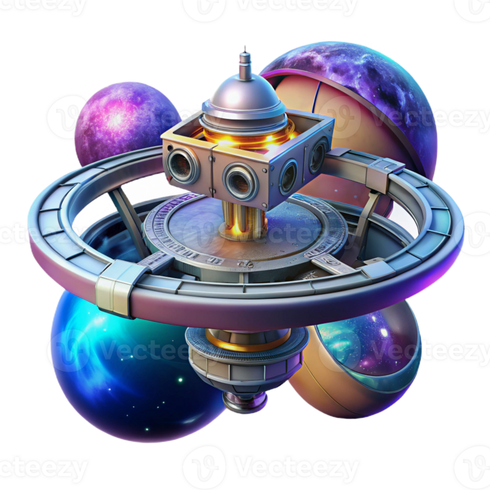 magnificent artistic A futuristic, space station orbiting a vibrant, colorful nebula, with docking bays and rotating sections, illuminated by the nebula's glow, in a cosmic style 4K png