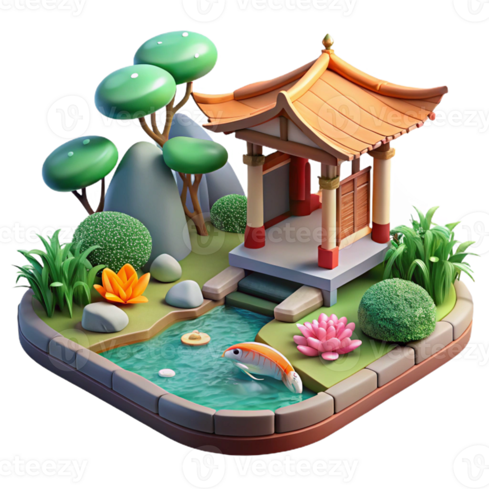 elegant vintage A serene Japanese garden with a koi pond, peaceful, tranquil, zen original png
