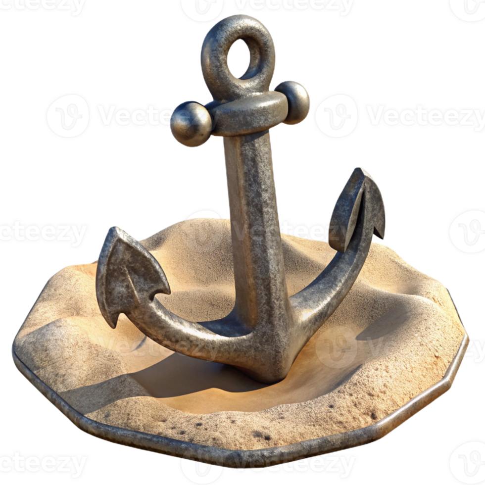 beautiful minimalist A single, ancient, barnacle-encrusted anchor resting on the sandy seabed, diffused sunlight from above, melancholic, vintage photograph style, premium png