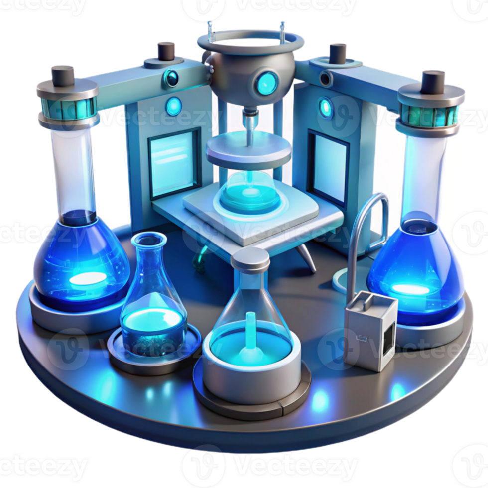 vibrant contemporary A futuristic laboratory filled with advanced technology and glowing equipment, lit by cool, blue and white lights. Sci-fi, laboratory setting style premium png