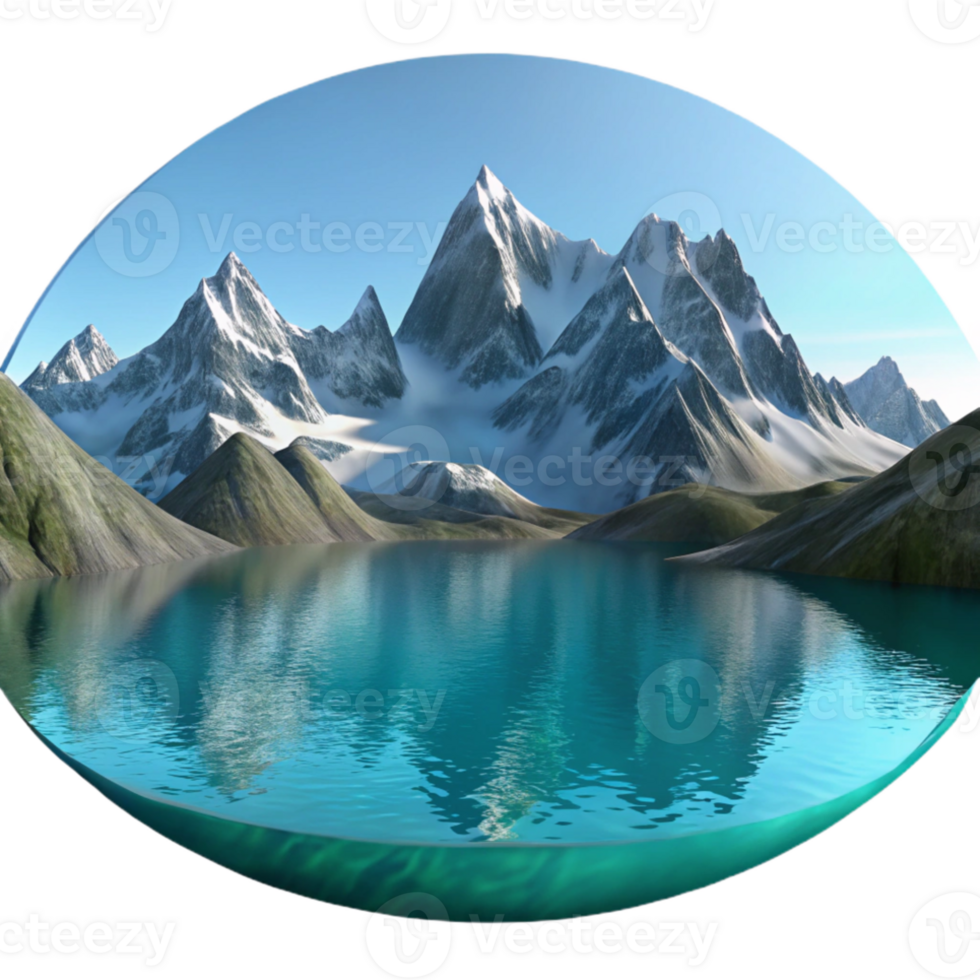 stunning contemporary A crystal clear lake reflecting the surrounding mountains, serene and peaceful detailed png