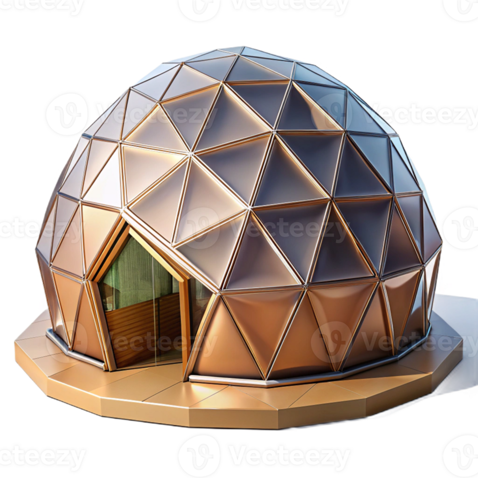 beautiful artistic Geodesic dome home, futuristic design, triangular facets, natural light high quality png