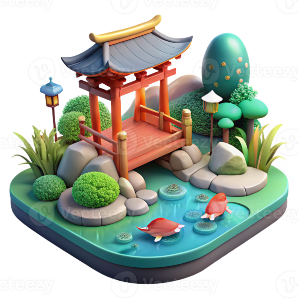 dramatic minimalist A serene Japanese garden with a koi pond, peaceful, tranquil, zen high quality png