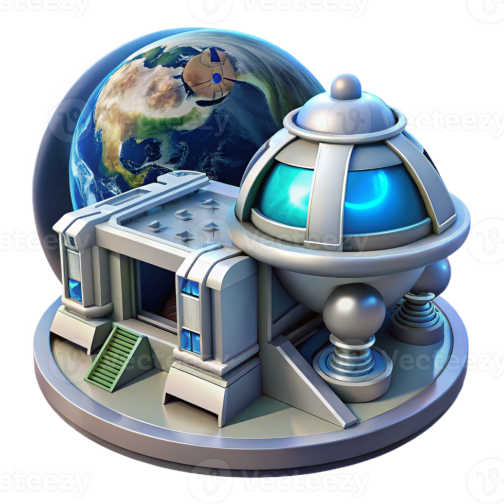 dramatic classic Space station with modular architecture, futuristic design, view of Earth in the background, realistic rendering 4K png
