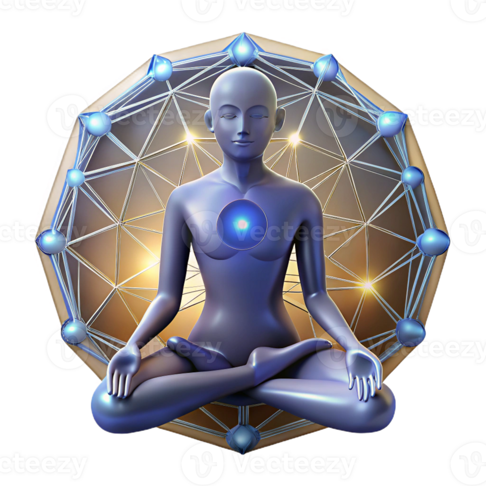 serene creative A human figure meditating within a mandala of light and geometric patterns, in a spiritual art style, genuine png