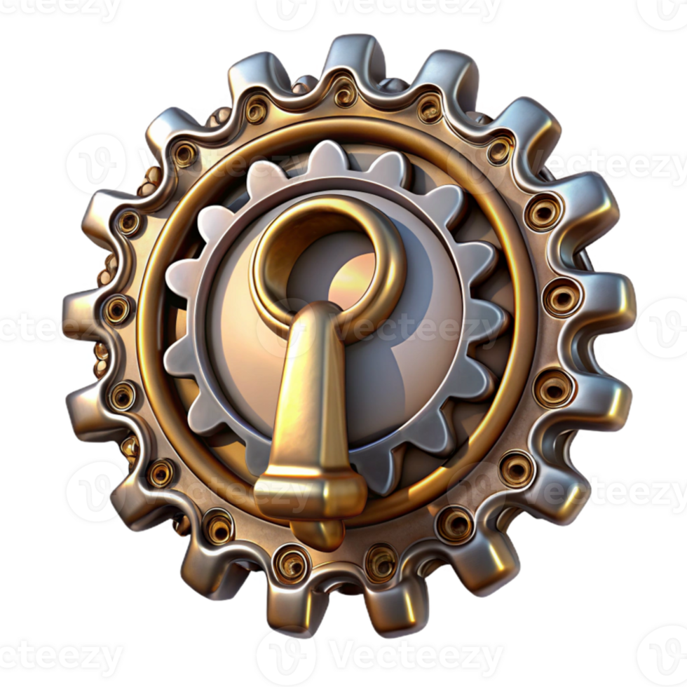 serene vintage A single steampunk keyhole, intricately designed with gears and filigree, metallic and reflective lighting authentic png