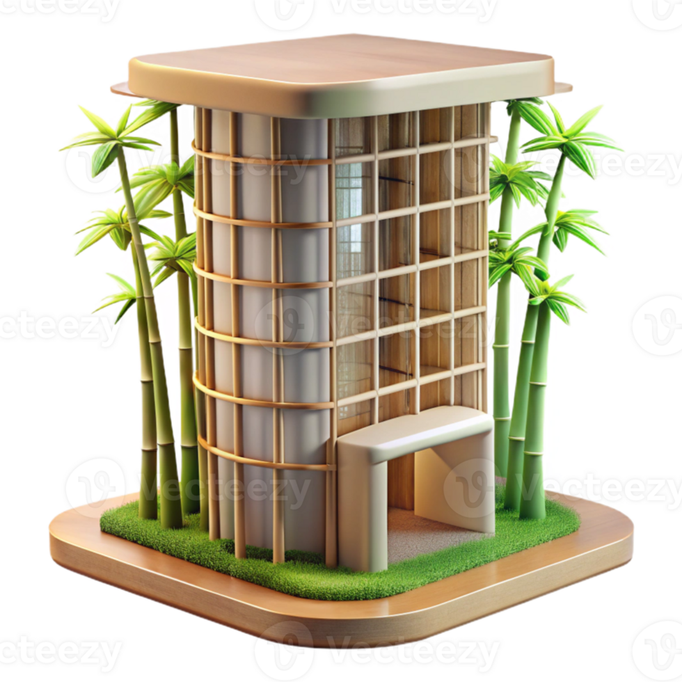 extraordinary creative Bamboo skyscraper, sustainable design, natural ventilation, bright daylight, eco-friendly style 4K png