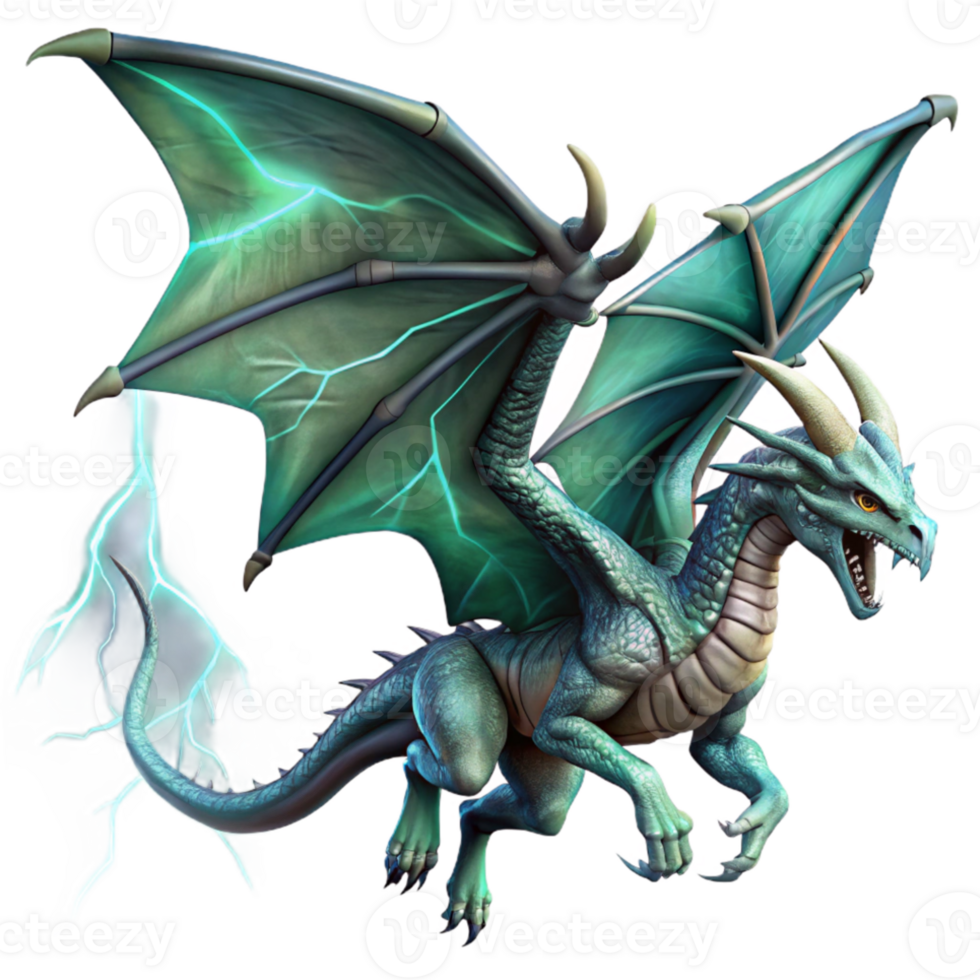 beautiful artistic A colossal dragon with emerald scales, soaring through a storm-ridden sky, illuminated by flashes of lightning. Dynamic, fantasy art style premium png