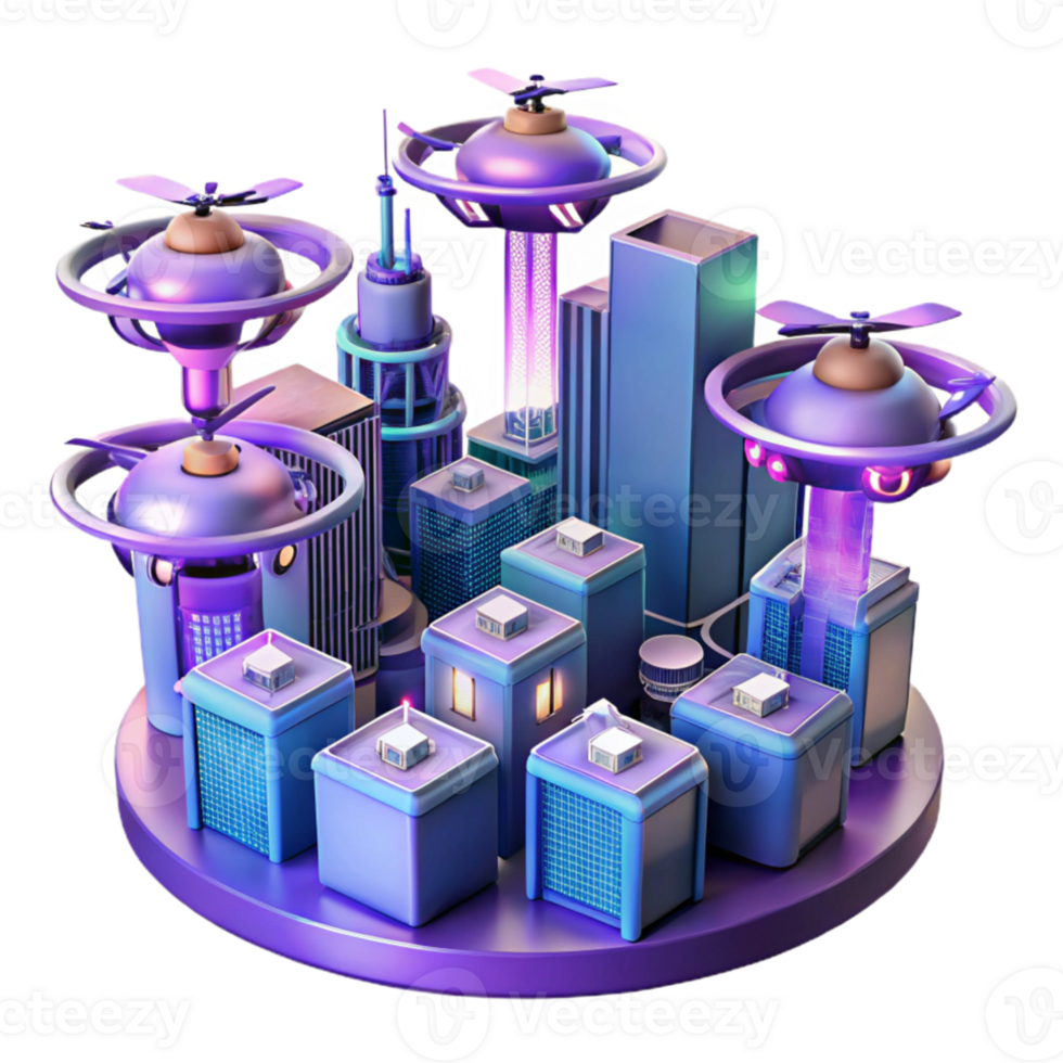 beautiful artistic A swarm of autonomous delivery drones flying through a neon-lit cityscape, each carrying a small, glowing package. Futuristic, cyberpunk style genuine png