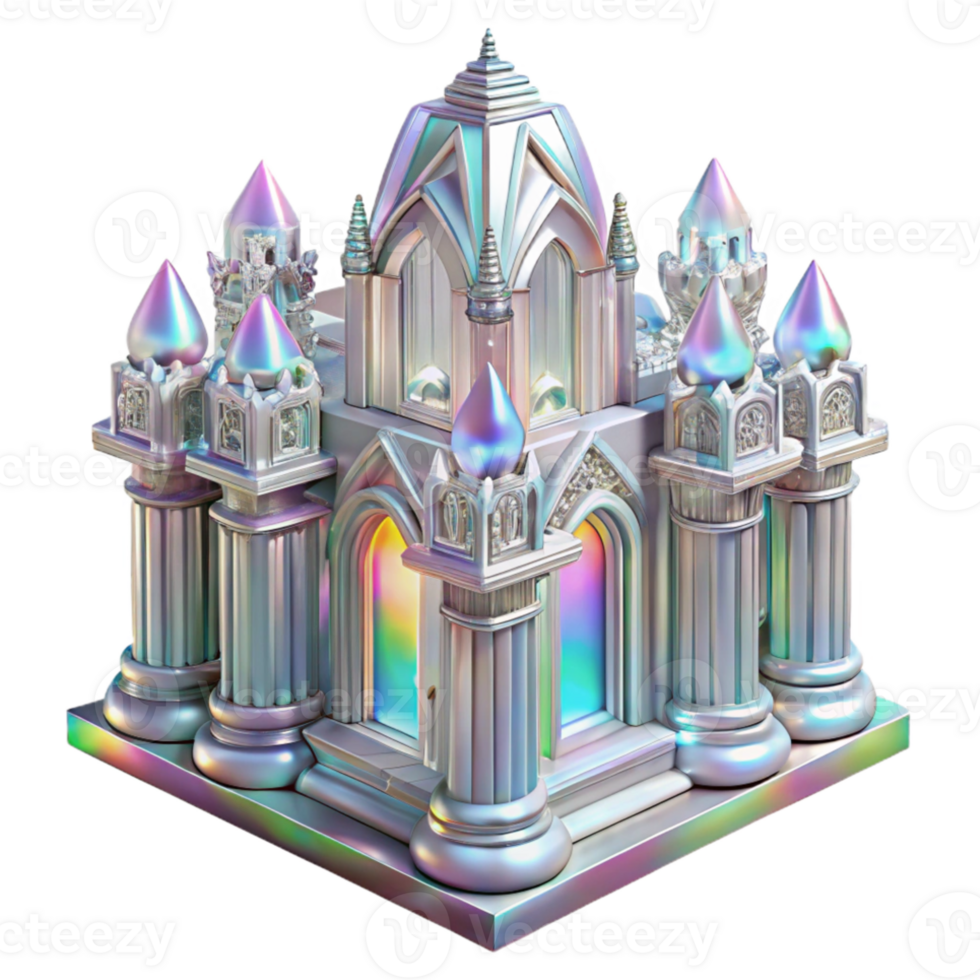 serene minimalist Crystal palace with intricate carvings, rainbow caustics from refracted light, art nouveau style, detailed textures original png