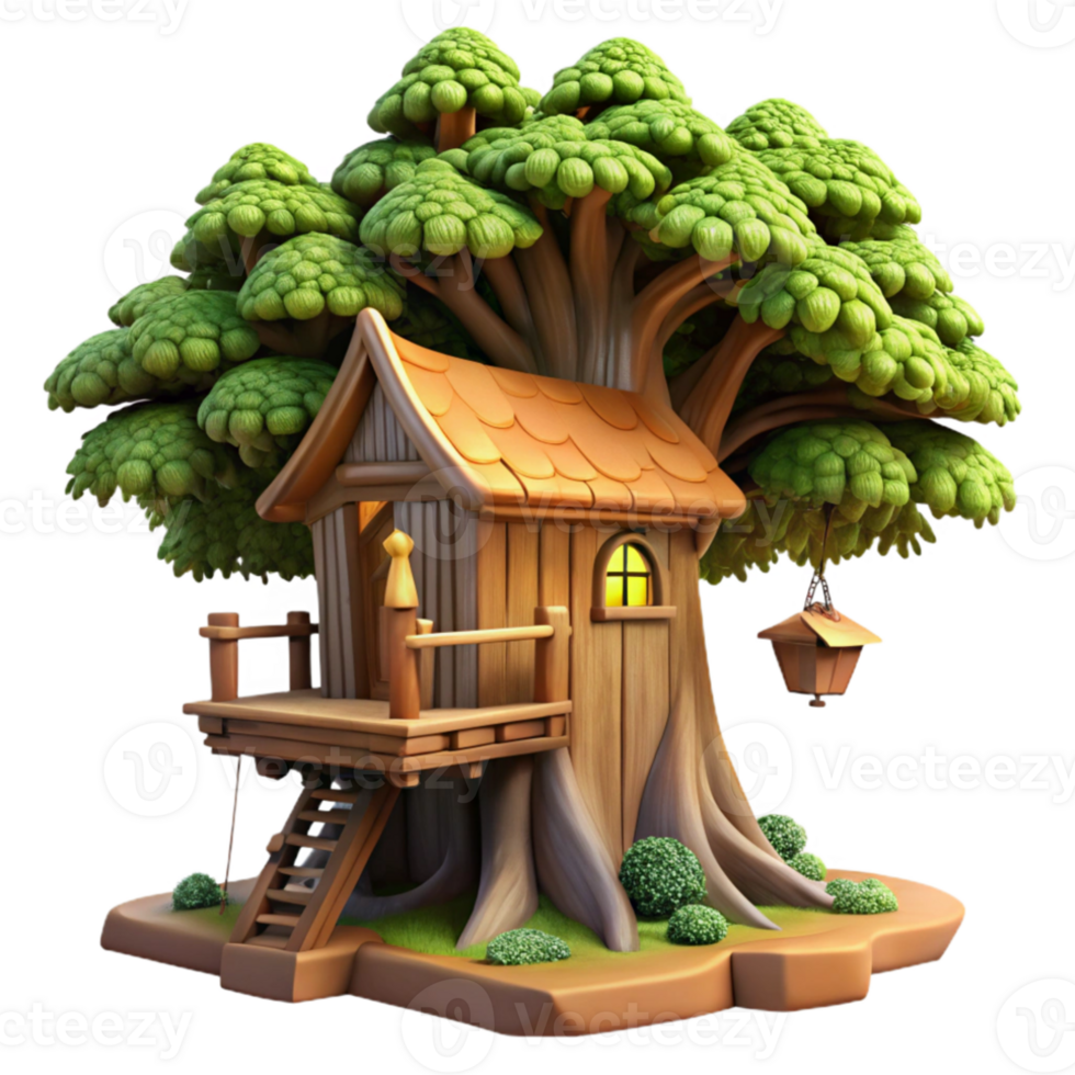 vibrant artistic A wooden treehouse nestled in a giant redwood, dappled sunlight, rustic charm, fantasy art style high resolution png