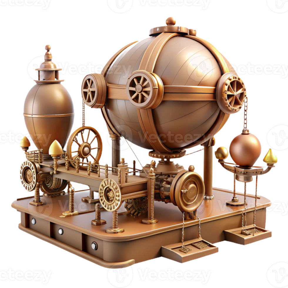 wonderful contemporary Steampunk airship dock, intricate gears and pipes, warm sepia tones, cogs and rivets, Victorian era aesthetic professional png