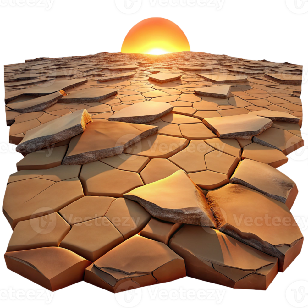 beautiful modern A cracked desert floor during sunset, warm tones, desolate, photographic style, premium png