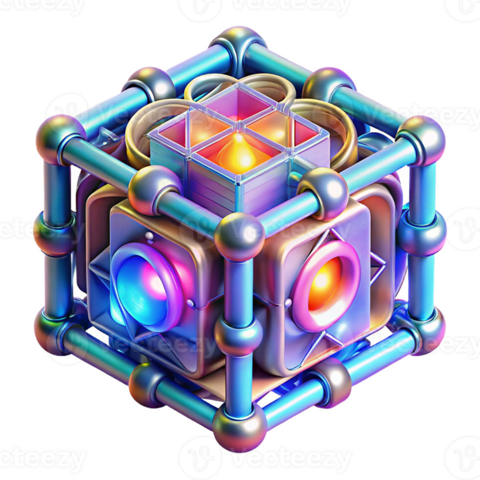 dramatic modern A quantum computer core, glowing with intricate patterns of quantum entanglement, vibrant, multicolored lights, abstract art style authentic png