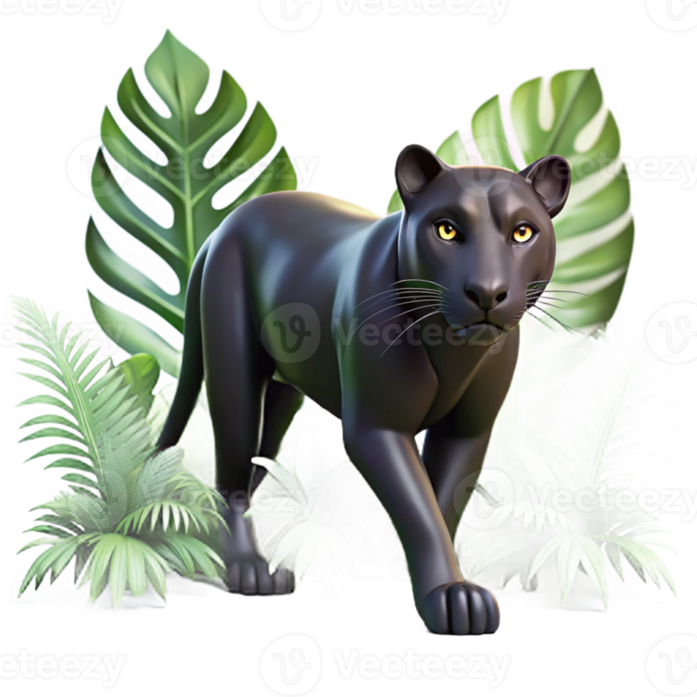 beautiful modern A sleek black panther prowling through dense jungle foliage, dappled sunlight and shadow, realistic and intense professional png